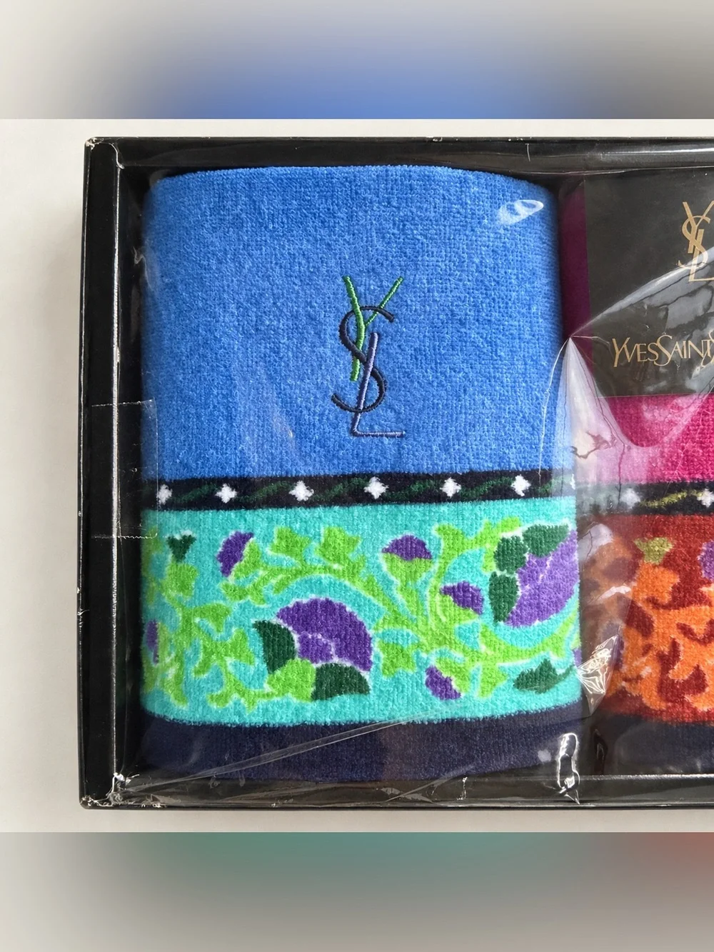 Vintage Yves Saint Laurent YSL 2-Piece Floral Towel Set Japan Boxed